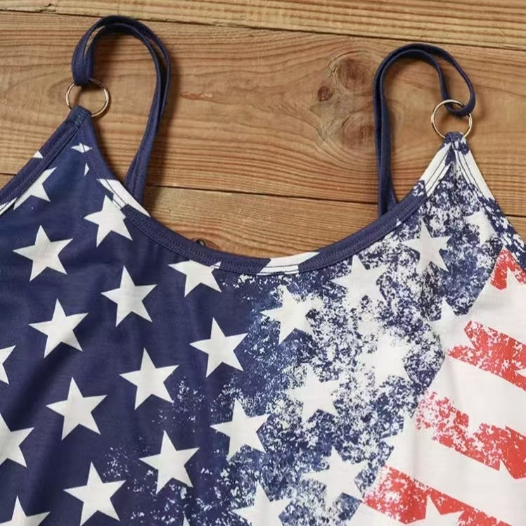 Independence Day Dress - V-neck American Flag Stars and Bars (with pocket)