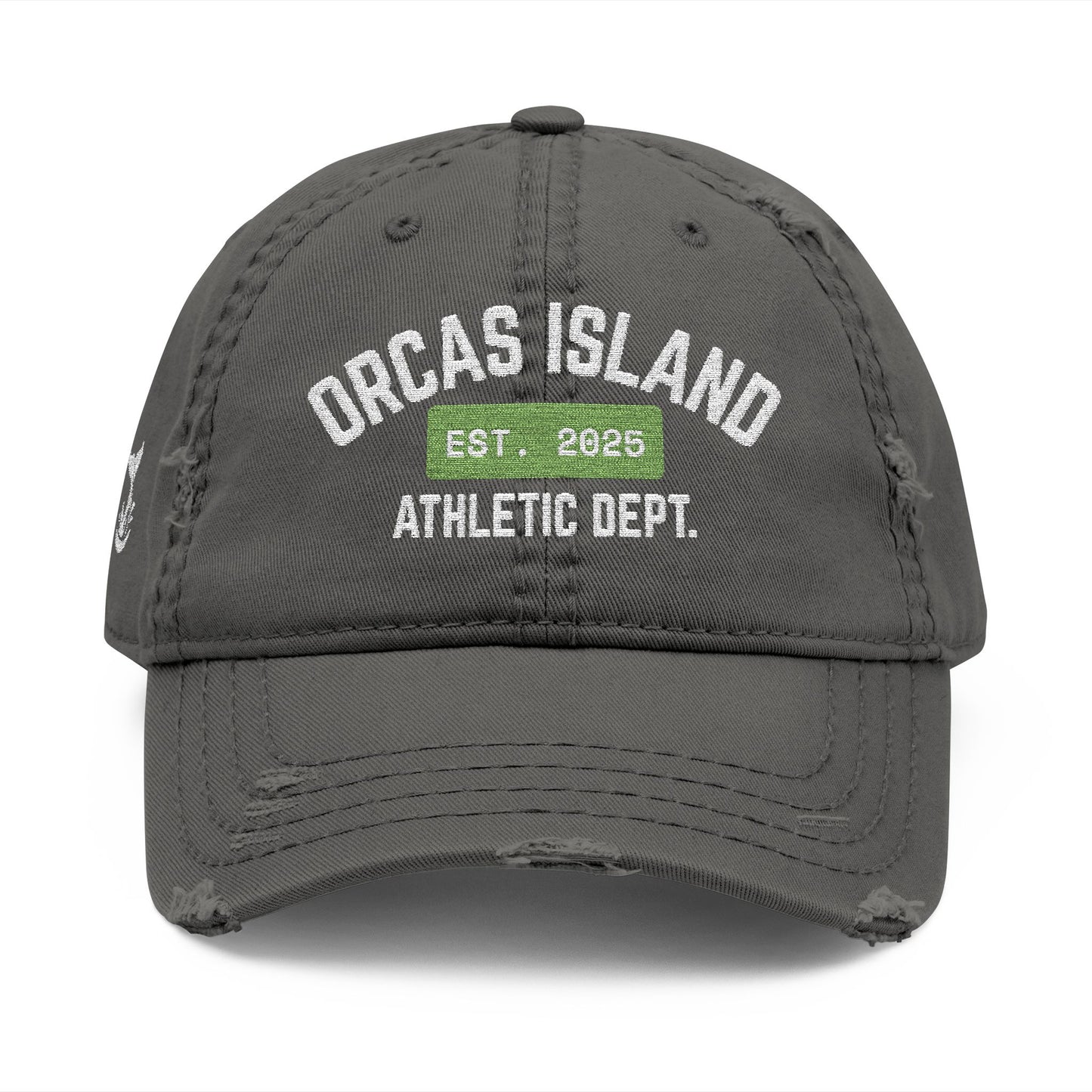 Distressed Hat in Charcoal -- ORCAS ISLAND ATHLETIC DEPT. --  Hiqh quality embroidery - Perfect for Father's Day