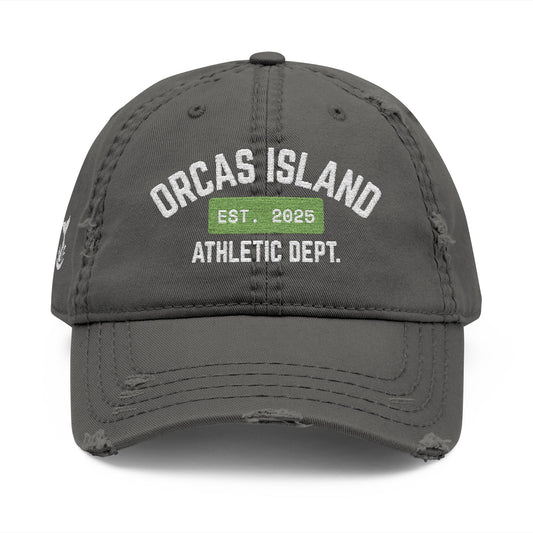 Distressed Hat in Charcoal -- ORCAS ISLAND ATHLETIC DEPT. --  Hiqh quality embroidery - Perfect for Father's Day