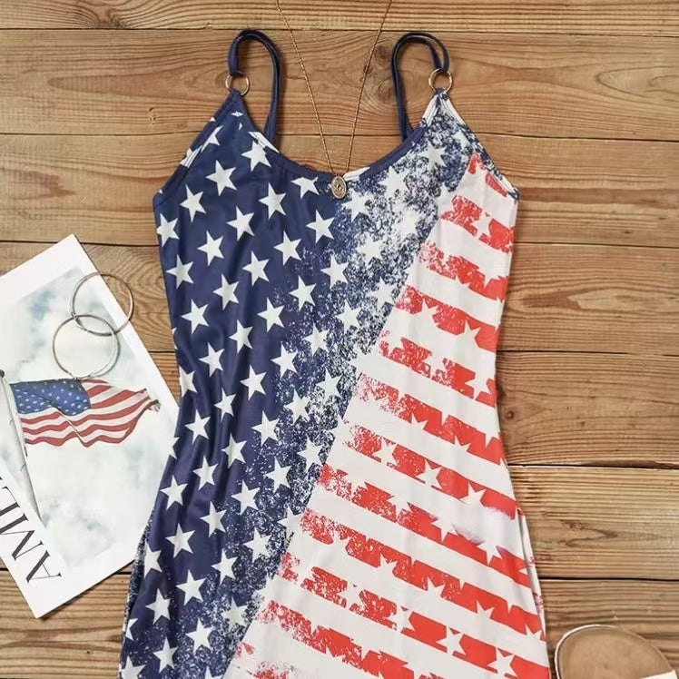 Independence Day Dress - V-neck American Flag Stars and Bars (with pocket)