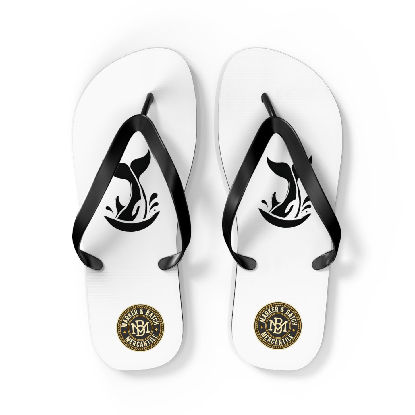 Whale Tail Flip Flops — Minimal Beach Sandals with Black Splash Design