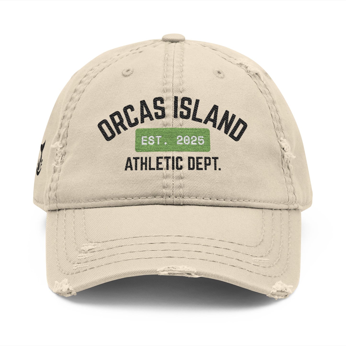 Distressed Hat in Khaki -- ORCAS ISLAND ATHLETIC DEPT. --  Hiqh quality embroidery - Perfect for Father's Day