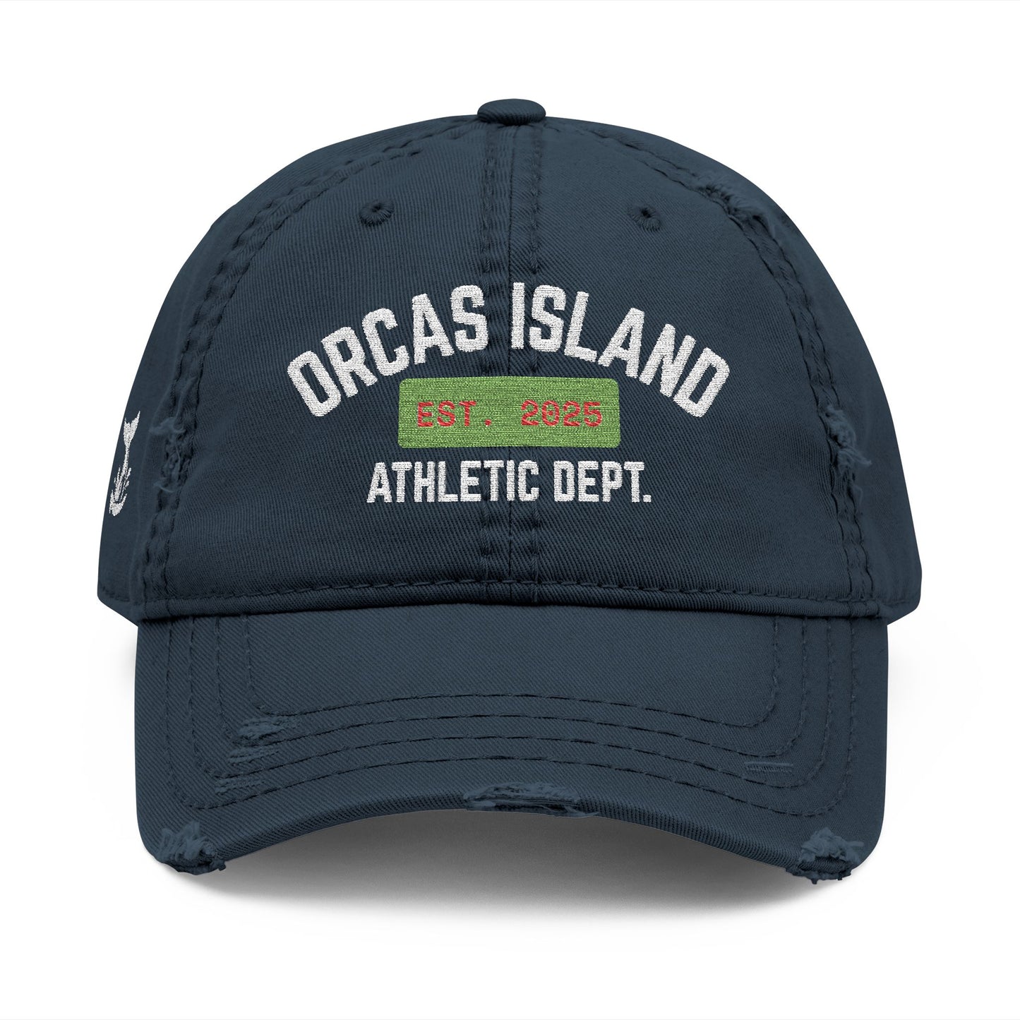 Distressed Hat in Navy -- ORCAS ISLAND ATHLETIC DEPT. --  Hiqh quality embroidery - Perfect for Father's Day