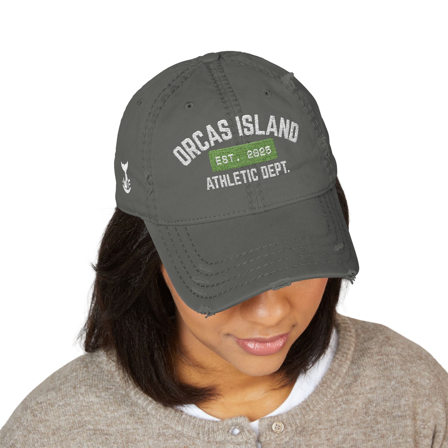 Distressed Hat in Charcoal -- ORCAS ISLAND ATHLETIC DEPT. --  Hiqh quality embroidery - Perfect for Father's Day